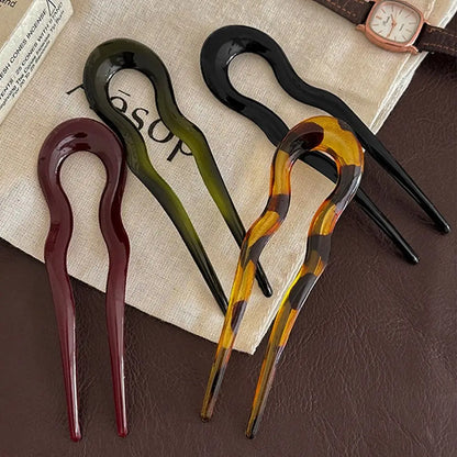 U-Shaped Hair Fork – Fashion Tortoiseshell Acetate Hairpin, Geometric Design Headwear for Women & Girls