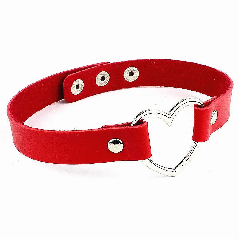 Harajuku Punk Rock Gothic Choker Necklace – PU Leather Heart Lock, Key, Spike Collar, Cosplay Accessories for Women