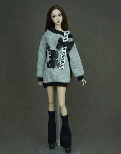 30cm Doll Clothes Set – Long Sleeve Shirt & Foot Covers for 1/6 OB/ST/FR/BB Dolls