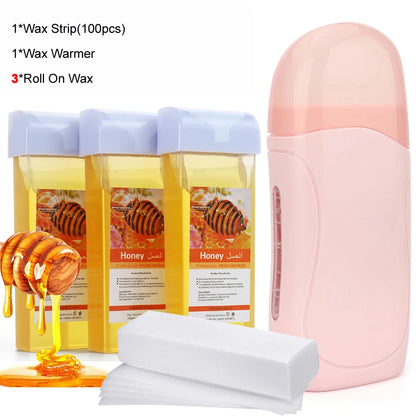 3 in 1 Roll-On Waxing Kit – Soft Wax Heater with Wax Cartridges & Strips for Hair Removal