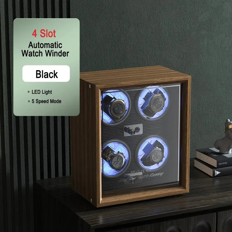 IBBETON Luxury Wood Watch Winder – High-End Automatic Watch Box (2/4/6 Slots) with Mabuchi Mute Motor & Storage Cabinet
