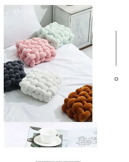 Knotted Square Cushion – Nordic Aesthetic Hand-Made Plush Pillow for Office Chair & Decorative Sleeping Back Support