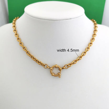 Spring Sailor Clasp Necklace – Stainless Steel Paperclip Link Chain Choker for Women & Men, Geometric PVD Gold Jewelry