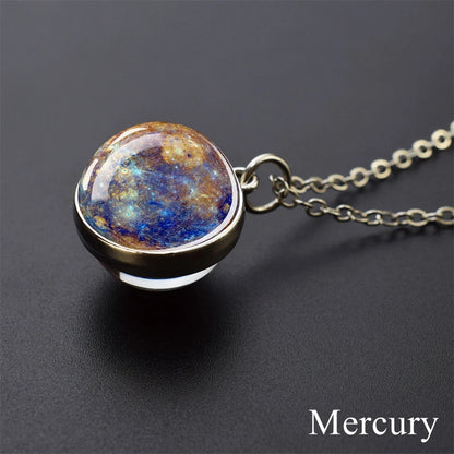 Solar System Planet Glass Ball Necklace – Moon, Earth, Jupiter & More Space-Themed Pendant for Women Fashion Gift