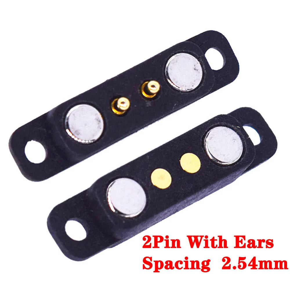 2-Pin Waterproof Magnetic Pogo Pin Connector - 2.8mm Pitch Spring-Loaded Male/Female DC Power Socket with Ears
