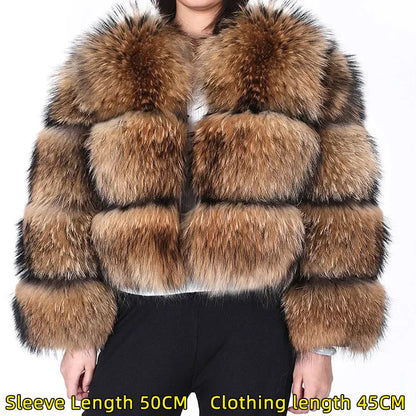 2025 Maomaokong Women’s Real Fur Coat – Natural Raccoon & Fox Fur Jacket with Hood, Warm Winter Outerwear