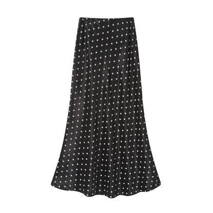 Seoulish Women’s Vintage Polka Dot Satin Mermaid Skirt – High Waist Midi Length Casual Spring Summer Fashion Skirt 2026