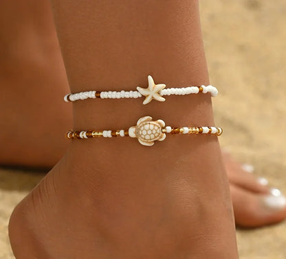 Beach Bead Anklet for Women – Retro Fashion Beaded Stone Pendant Ankle Chain Summer Beach Jewelry Boho Style Anklet for Girls