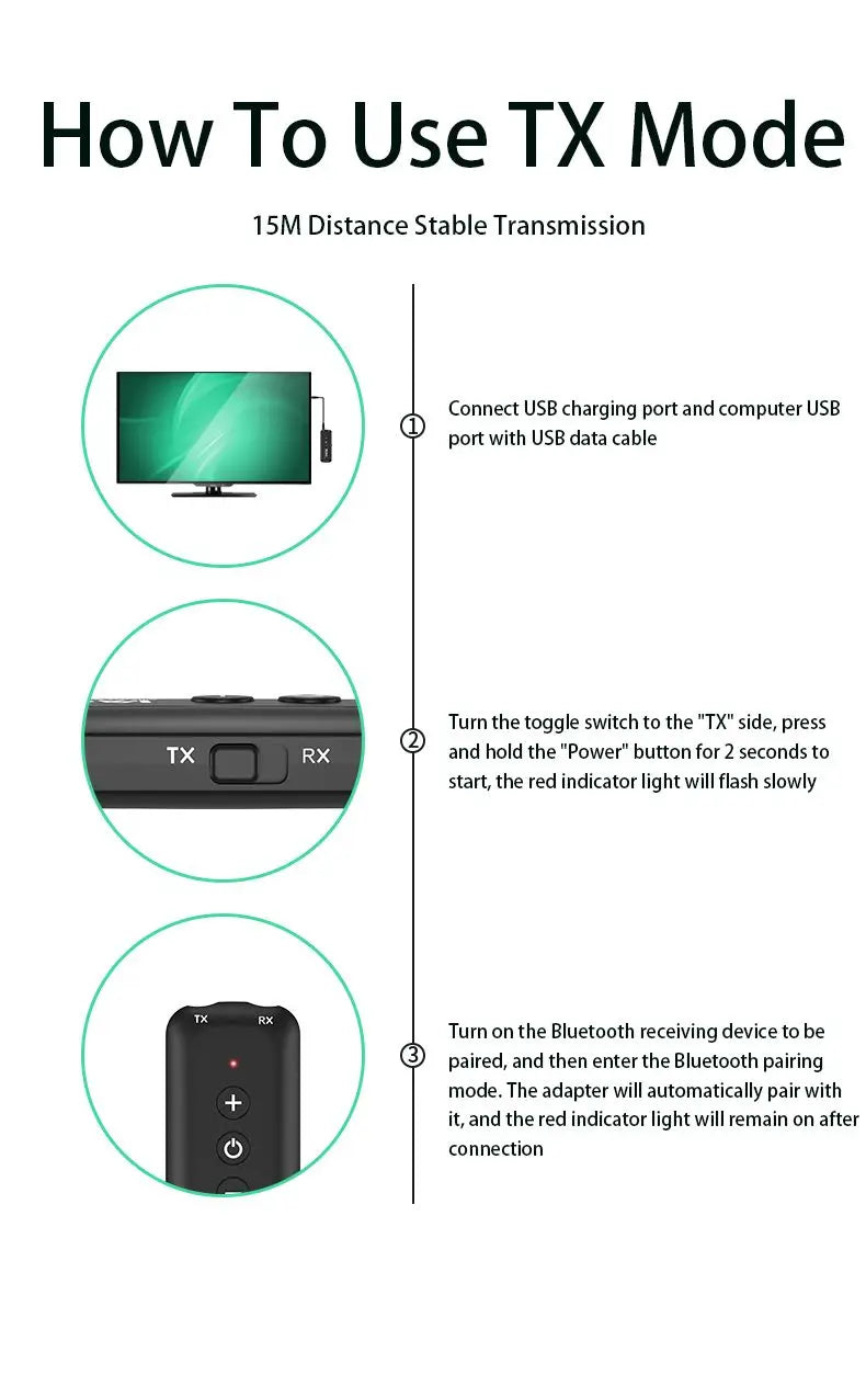 3 in 1 Bluetooth 5.3 Audio Receiver & Transmitter – 3.5mm AUX, USB Wireless Adapter with Mic for TV, PC, Headphones & Car