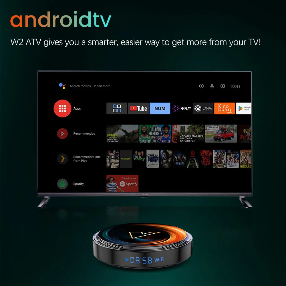 W2 ATV TV Box Android 11 – Amlogic S905W2, 4K AV1 Support, 2.4&5G Wifi, BT, Google Voice Remote, 2GB/16GB, 4GB/32GB, 64GB Smart TV Box