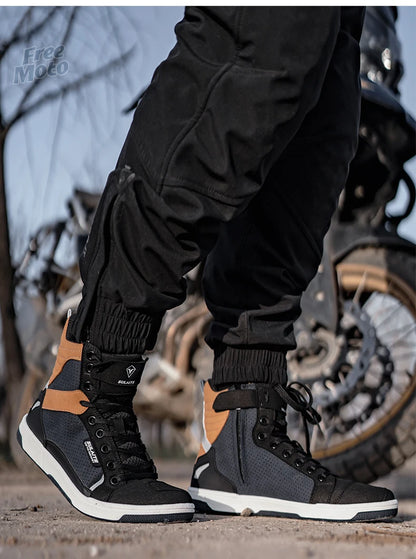 Men’s Motorcycle Boots - Breathable Anti-Fall, Road Racing Rider Shoes with Gear Shift Rubber Sole, Reflective Motorbike Boots