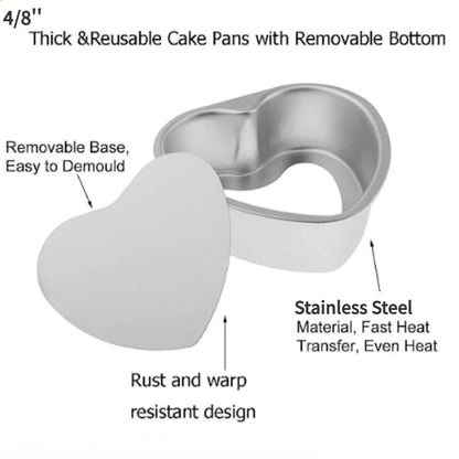 Aluminum Alloy Heart-Shaped Cake Molds with Removable Bottom - 3/4/5/6/7/8/10 Inch Baking Mould Tool for Cakes, Muffins, Bread, and Cheese