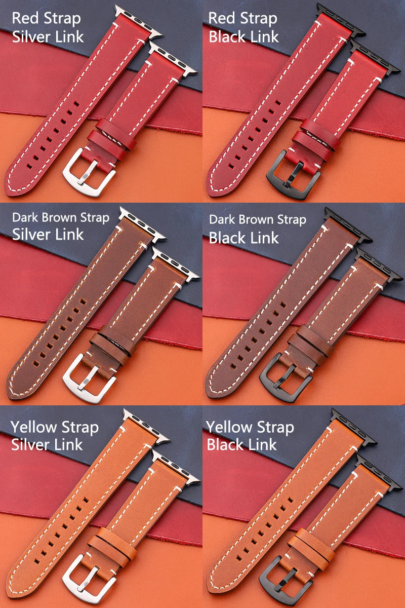 Genuine Leather Apple Watch Strap – Compatible with Series 7, 6, 5, 4, SE (40mm–49mm) for Men & Women