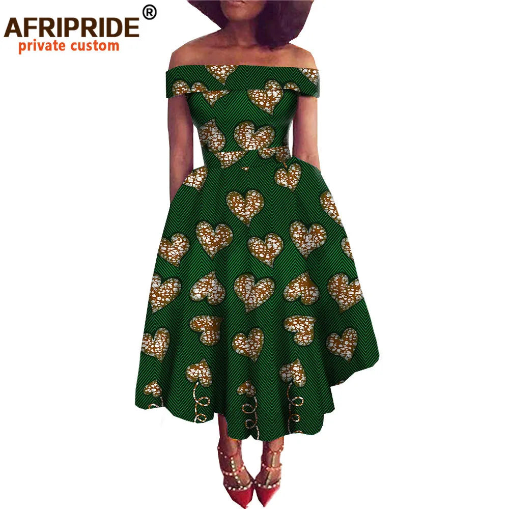Women’s African Ankara Off-Shoulder Dress - Traditional Print Fashion Attire for Special Occasions