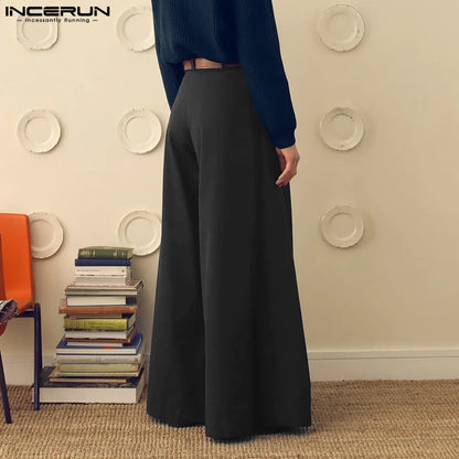 INCERUN Men Wide Leg Pants - Loose Pleated Casual Streetwear Button Trousers S-5XL