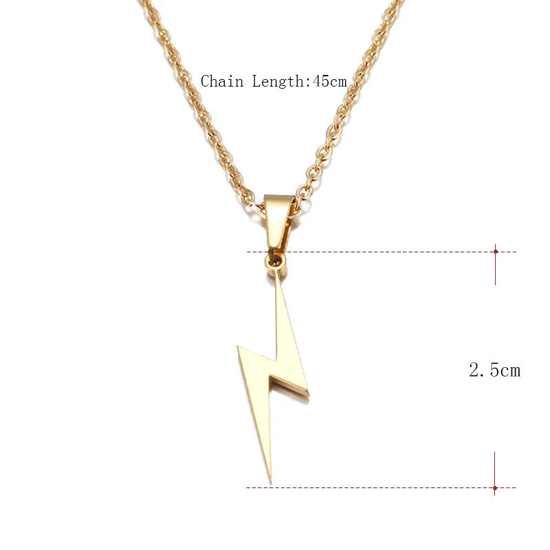 Stainless Steel Lightning Pendant Necklace – Unisex Fashion Jewelry for Hip Hop and Motorcycle Enthusiasts