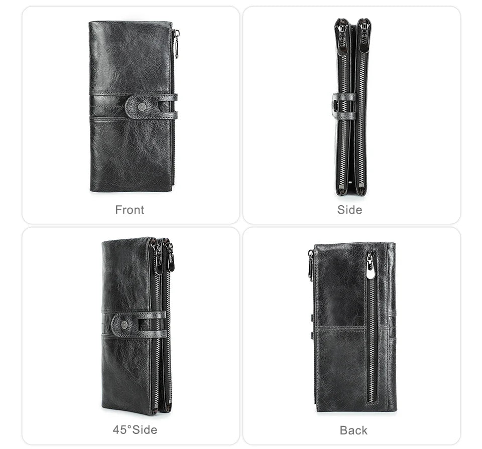 CONTACT'S Men’s Genuine Leather Clutch Wallet – Long Vintage Wallet with Card Holder, Zipper Coin Purse & Money Bag