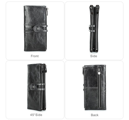 CONTACT'S Men’s Genuine Leather Clutch Wallet – Long Vintage Wallet with Card Holder, Zipper Coin Purse & Money Bag