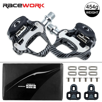 RACEWORK Carbon Fiber Road Bike Pedals Ultra-Light SPD Keo Self-Locking Professional Cycling Pedals