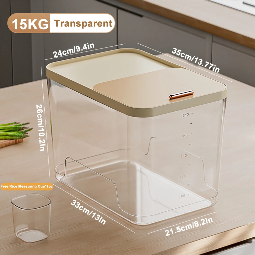 10KG Rice Storage Container & Pet Food Box - Sealed Cereal Dispenser with Buckle, Insect-Proof Grain Organizer for Kitchen
