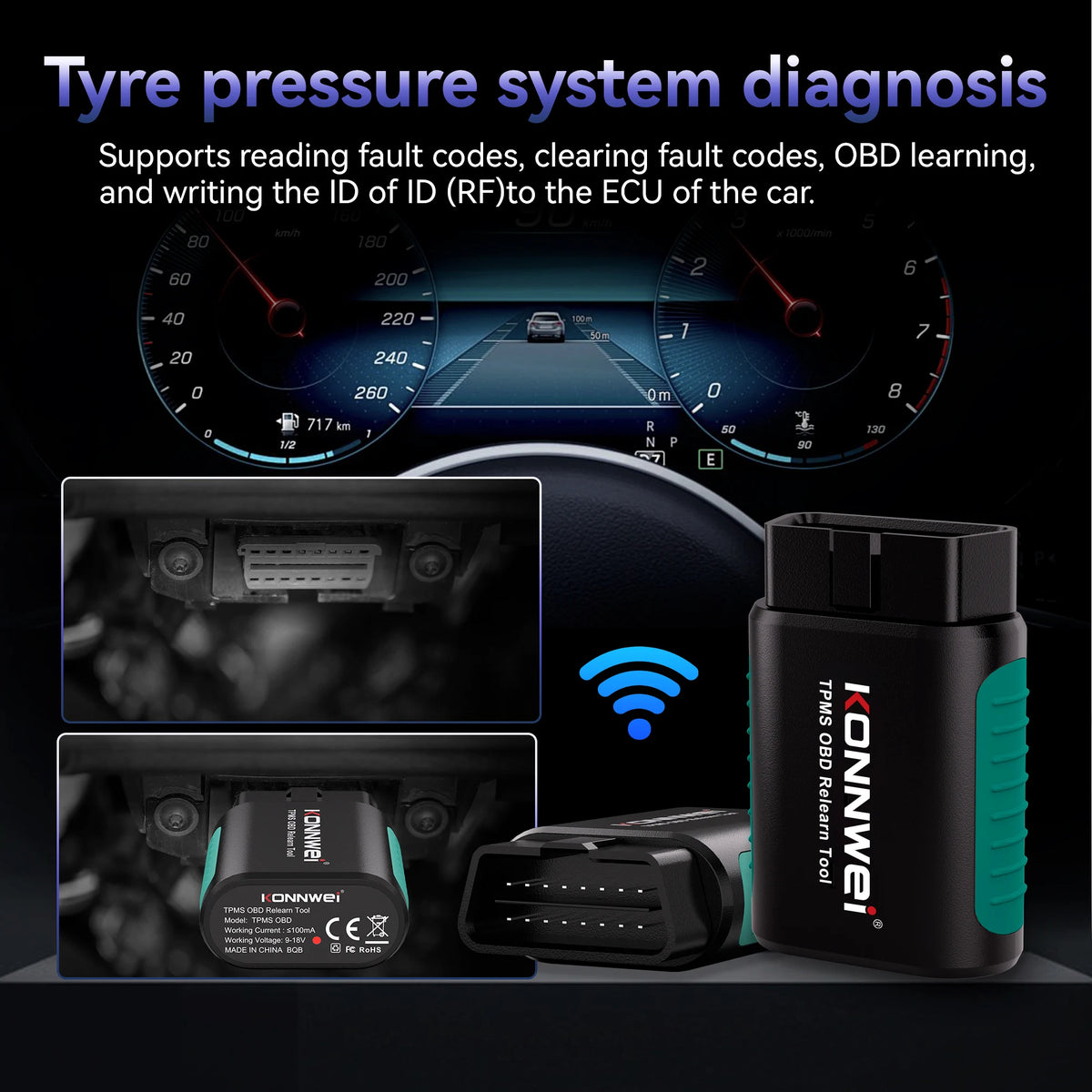 KONNWEI TK100 TPMS Programming Tool - 315/433MHz Tire Pressure Sensor Activator & Reset Tool with Lifetime Free Upgrades