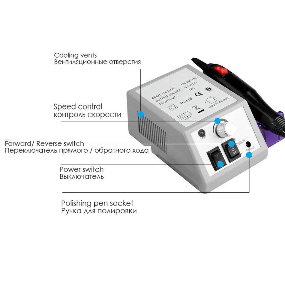 20000RPM Professional Nail Drill Machine Set - Low Noise Nail File Kit with Drill Bits & Gel Polish Remover Tools