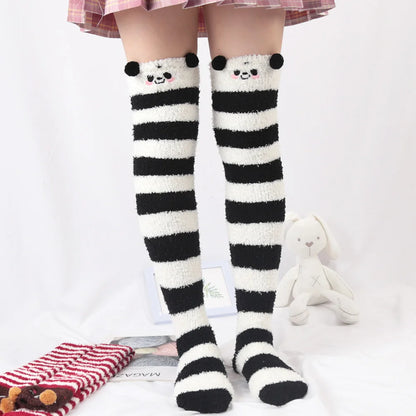Japanese Girl Animal Knee Socks – Cute Striped Compression Thigh-High Warm Socks for Autumn & Winter