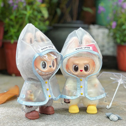 15-17cm Labubu Doll Clothes — Waterproof Raincoat & Rain Boots Outfit Set with Matching Accessories