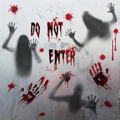 Horror Bloodstain Wall & Window Stickers – Handprint, Footprint & Skull Halloween Decorations 2024