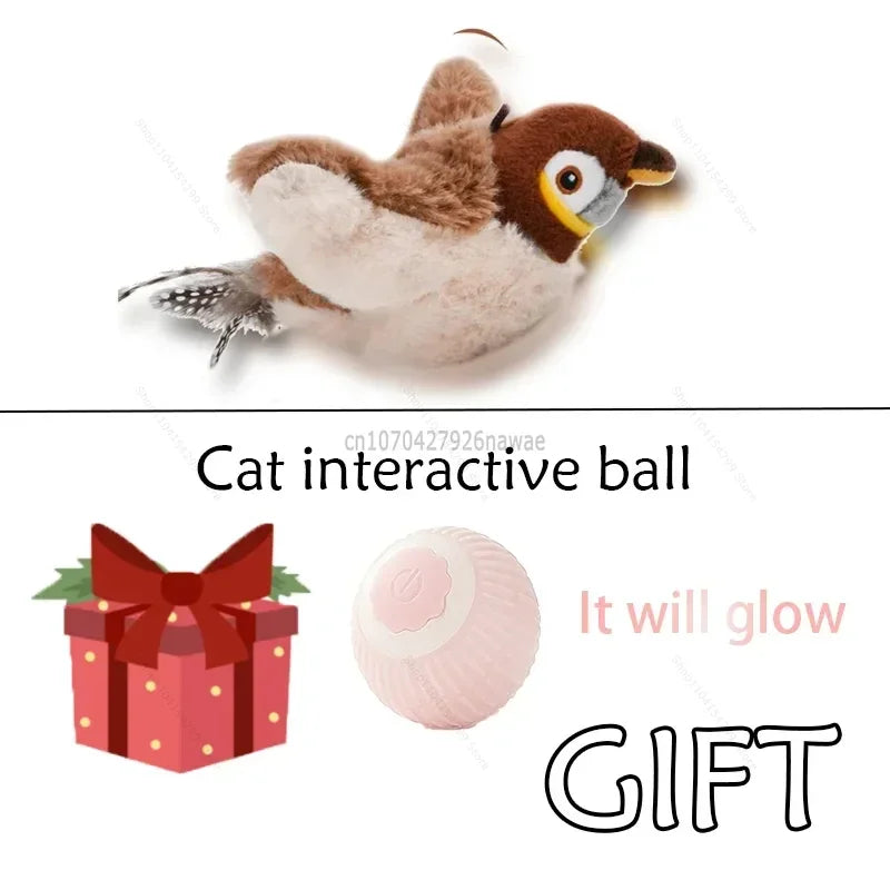 Interactive Cat Toy – Rechargeable Electric Chirping Bird with Flapping Wings & Catnip, Touch-Activated Plush for Cats
