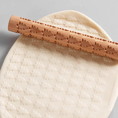 3D Embossed Pottery Rolling Pin - Wooden Hand Pressure Roller for Baking, Pie, and Cookie Making, Handmade Kitchen Tools