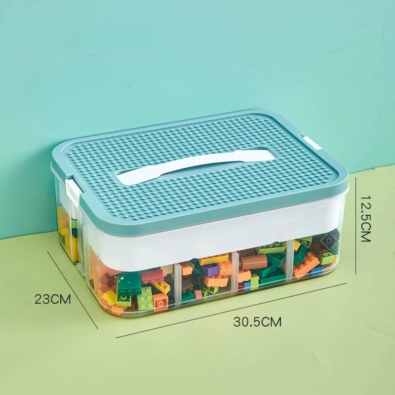 Stackable Kids Storage Box – Building Blocks Organizer with Handle, Adjustable Toy & Sundries Container for Children