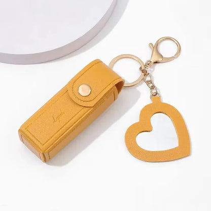 Portable Leather Lipstick Bag – Makeup Pouch with Mirror, Lip Balm Holder & Keychain Cover