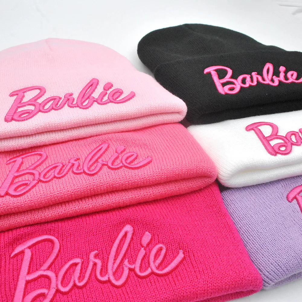 Barbie Knitted Hat – Cute Pink Pullover Ski Cap for Women, Kawaii Anime Winter Accessories, Christmas Gift for Girls