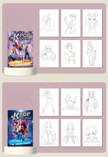 2025 KPop Demon Hunter Coloring Book – Line Drawing Picture Book, Painting Activity for Kids, Birthday Gift