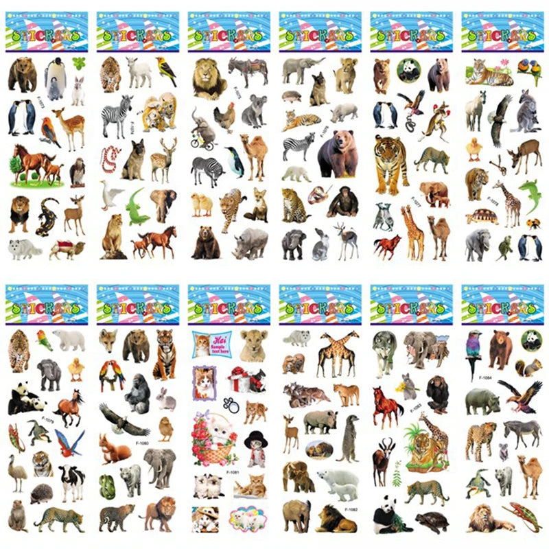 10-Sheet 3D Puffy Animal Stickers - Cute Scrapbook Decorations and Fun Holiday Birthday Gifts for Kids, Boys and Girls
