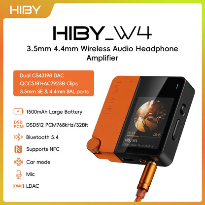 HiBy W4 Wireless HiFi Headphone Amplifier & USB DAC — Bluetooth 5.4, 3.5mm/4.4mm, DSD512, LDAC, CarPlay Compatible