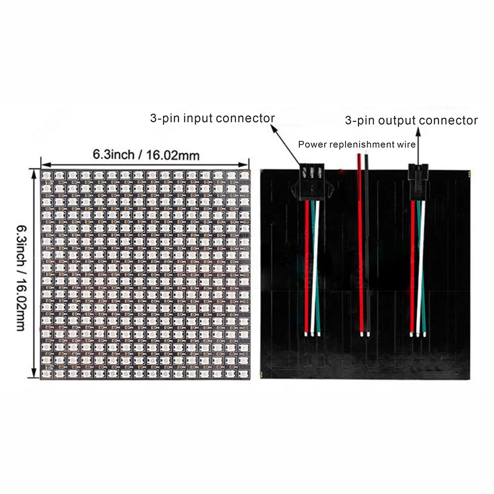 WS2812B RGB LED Pixel Display – 4x12, 8x8, 16x16, 8x32 Individually Addressable, Flexible Programmable 5V Screen
