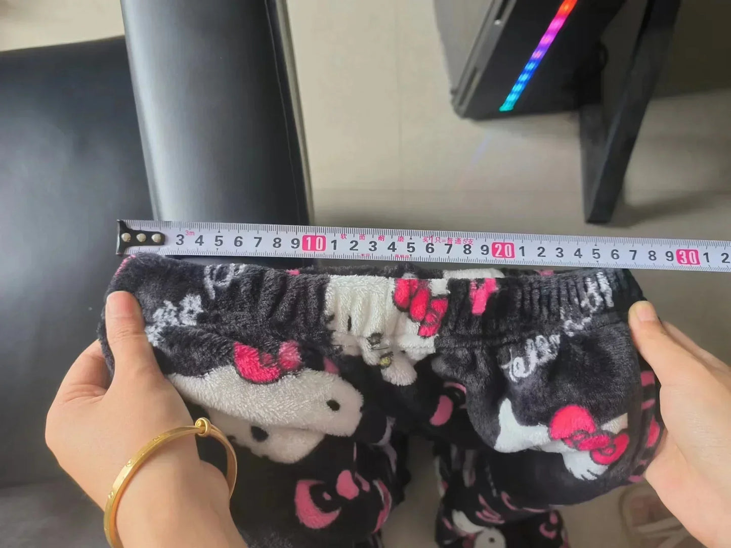 Thick Hello Kitty Fleece Pajama Pants – Soft Double Elastic Anime Trousers for Women, Cute Sanrio Birthday Gift