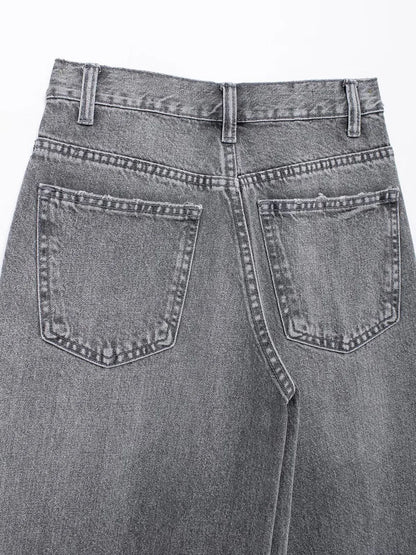 TRAF Women’s Basic Hundred Jeans — High Waist Asymmetric Wide-Leg Trousers, Casual Straight-Leg Fashion Jeans