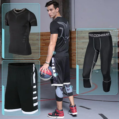 Men's Running Tracksuit Set - Compression Fitness Sportswear With Leggings, Gym Tights & Training Sweatpants