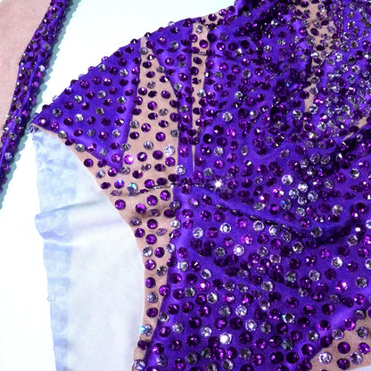 Purple Rhinestone Bodysuit - Prom, Dance, Nightclub & Stage Performance Costume