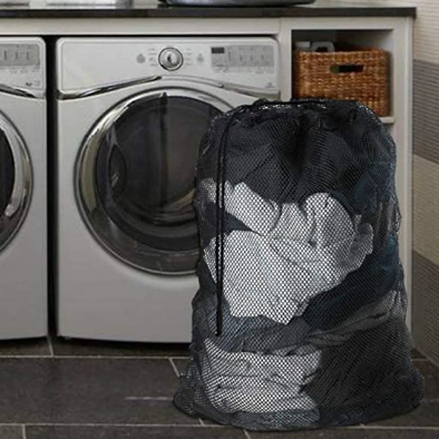 Large Nylon Mesh Laundry Bag — Durable Drawstring Clothes Washing Bag, Anti-Snag & Deformation