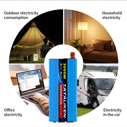12V/24V to 110V AC Pure Sine Wave Power Inverter — 4000W/16000W 60Hz Converter with LED & US Socket for Car & Solar