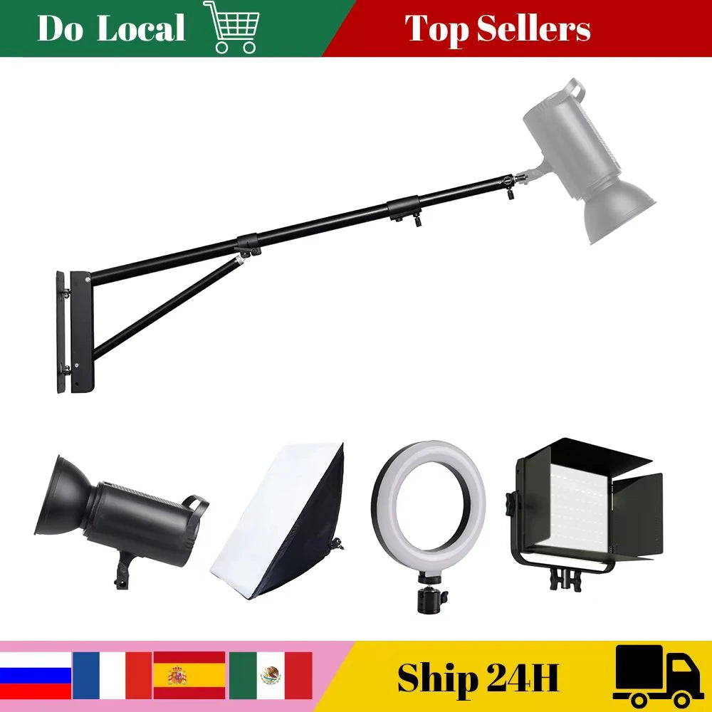 170cm Heavy Wall Mount Boom Arm – Projector Bracket for Photography Studio, Softbox, Video Strobe & Ring Lights