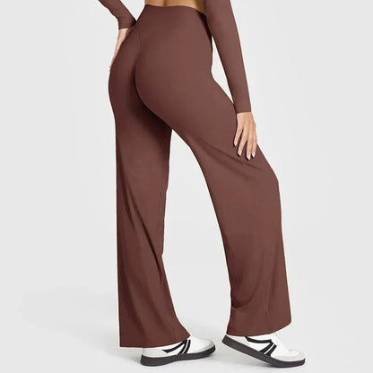 Women's Straight Leg Yoga Pants - Mid-Waist Naked-Feel Pilates & Running Trousers