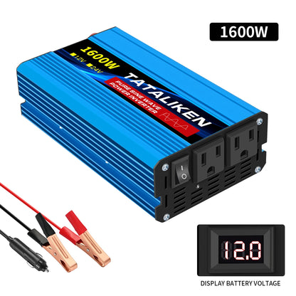 12V/24V to 110V AC Pure Sine Wave Power Inverter — 4000W/16000W 60Hz Converter with LED & US Socket for Car & Solar