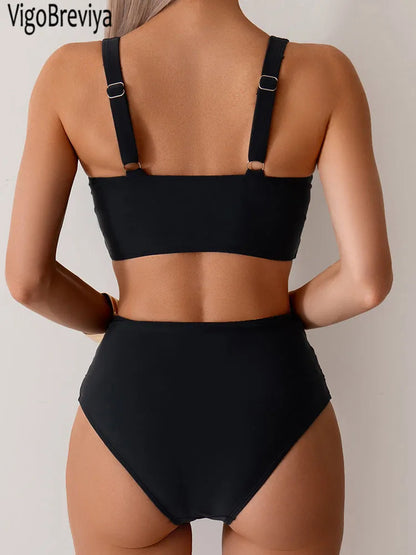 VigoBreviya 2025 Sexy Solid Strapped Bikini Set – Cross Push-Up, High Waist Brazilian Swimsuit for Women, Beach & Bath Wear