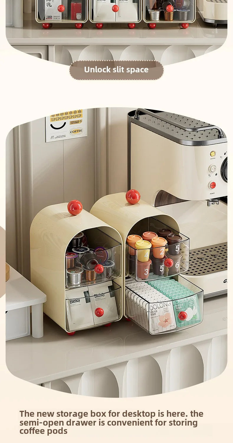 Desktop Coffee & Tea Organizer – Corner Storage Box Drawer for Office, Table, Capsules, and Tea Bags