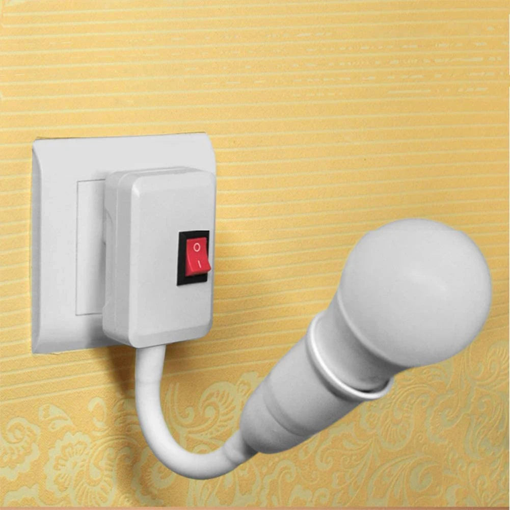 Flexible Stainless Steel E27 Lamp Base: Bendable Mobile Test Light Socket Adapter with Switch - Durable Light Fixture Plug